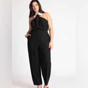 Eloquii Black Faux Tie Collared Jumpsuit